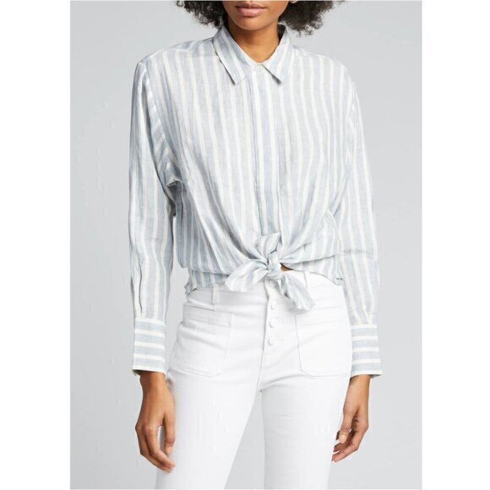 FRAME Tie Up Striped Button-Down Linen Shirt M